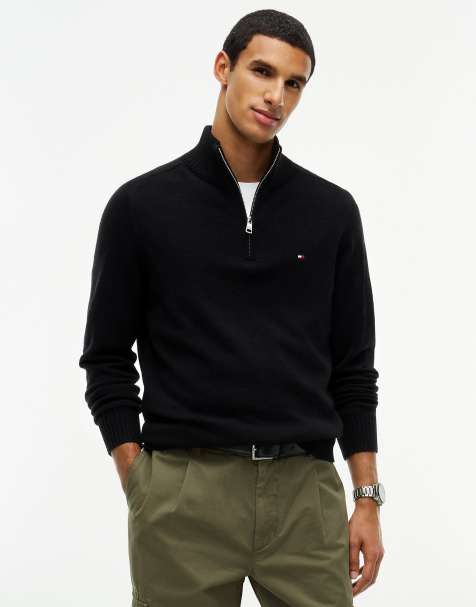 Tommy Hilfiger Pure lambswool quarter-zip jumper in black - view 1