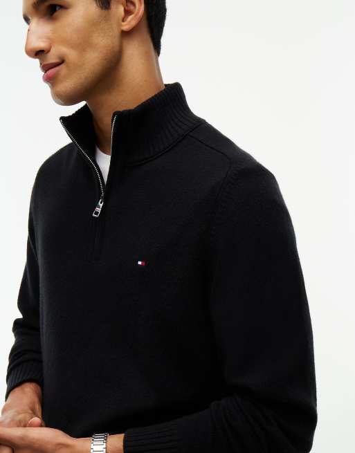 Tommy Hilfiger Pure lambswool quarter-zip jumper in black, 3 of 7