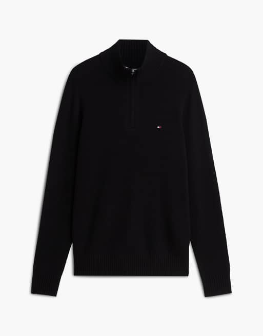 Tommy Hilfiger Pure lambswool quarter-zip jumper in black, 6 of 7