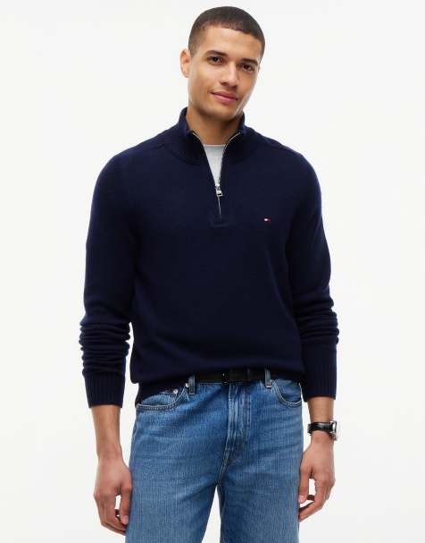 Tommy Hilfiger Pure lambswool quarter-zip jumper in navy blue - view 1