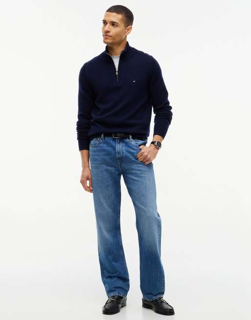 Tommy Hilfiger Pure lambswool quarter-zip jumper in navy blue, 2 of 7