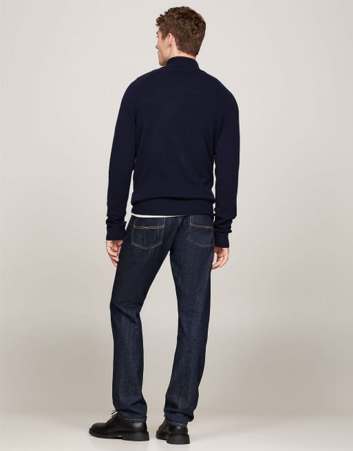 Tommy Hilfiger Pure lambswool quarter-zip jumper in navy blue, 6 of 7