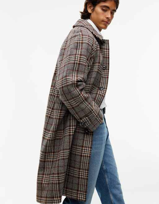 Tommy Hilfiger Pure wool check single breasted coat in brown glenn check, 4 of 7