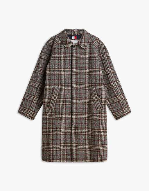 Tommy Hilfiger Pure wool check single breasted coat in brown glenn check, 6 of 7
