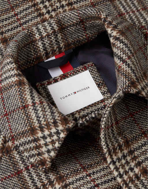 Tommy Hilfiger Pure wool check single breasted coat in brown glenn check, 7 of 7