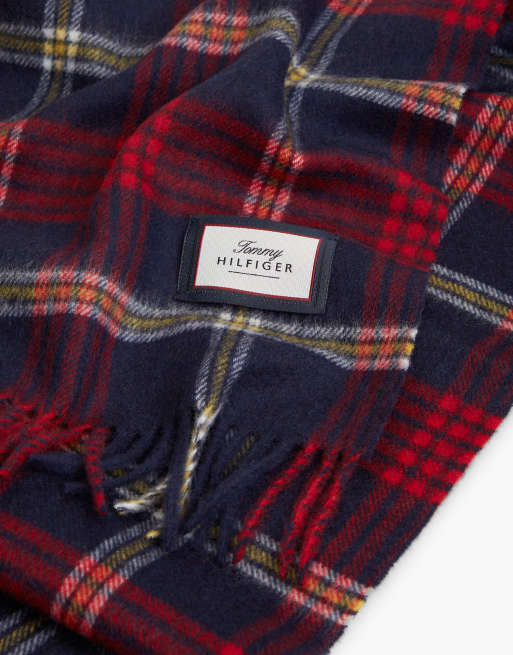 Tommy Hilfiger Pure wool jacquard check scarf in multi blue, 2 of 4