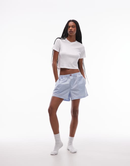 Tommy Hilfiger – Pyjama-Boxershorts aus Popeline in Blau mit Vichy-Karo, 2 von 4