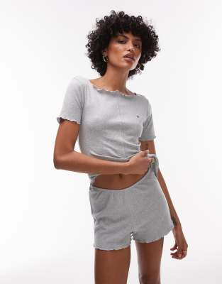 Tommy Hilfiger - Pyjama in Grau mit geripptem T-Shirt und Shorts