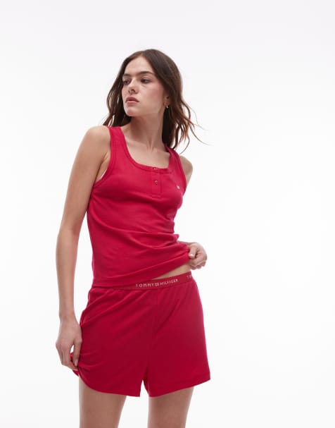 Tommy Hilfiger – Pyjama in leuchtendem Rosa mit Ringerrücken und Logo - view 1