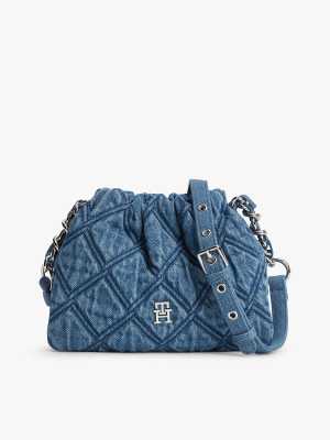 Tommy Hilfiger Quilted denim th monogram crossbody bag in blue | ASOS