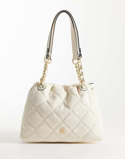 Tommy Hilfiger quilted mini tote bag with chain strap in cream - view 1