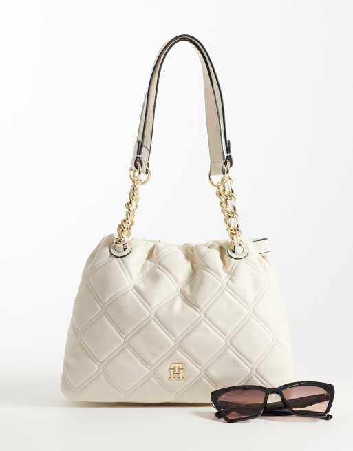 Tommy Hilfiger quilted mini tote bag with chain strap in cream, 2 of 4