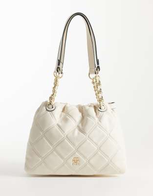 Tommy Hilfiger quilted mini tote with chain strap in cream-White