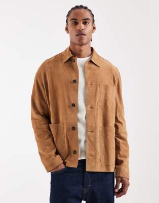 Tommy Hilfiger Real Suede Chore Jacket In Brown