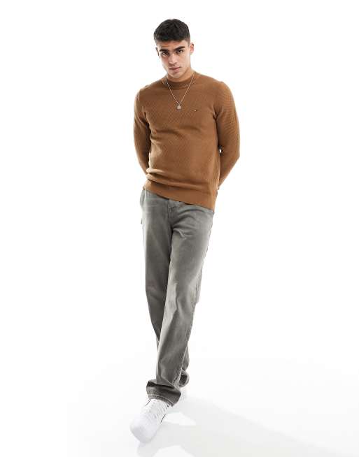 Tommy Hilfiger rectangular structure crew neck jumper in desert khaki, 3 of 4