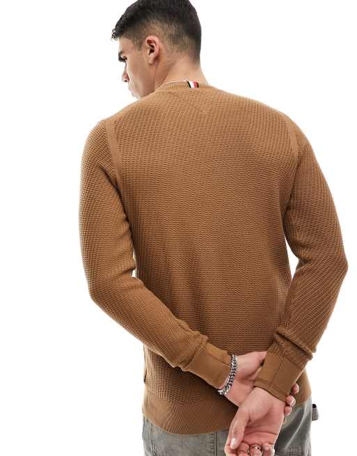 Tommy Hilfiger jumper structure desert khaki crew neck | ASOS in rectangular