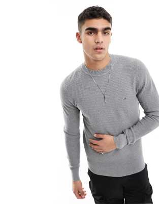 Tommy Hilfiger rectangular structure crew neck jumper in medium grey ...