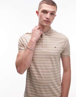 Tommy Hilfiger regular cotton polo shirt in beige stripe-Neutral