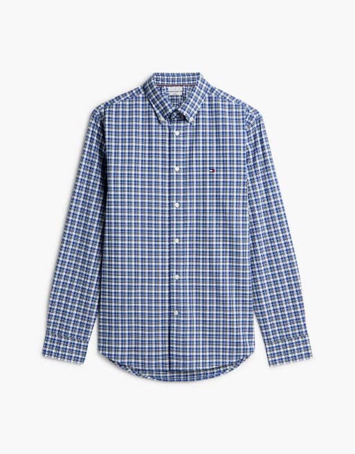 Tommy Hilfiger Regular Fit Flex kariertes Popeline-Hemd in Ancient Blue, 5 von 6