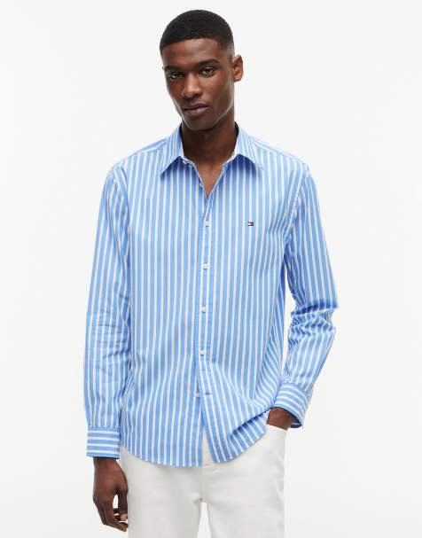 Tommy Hilfiger Regular fit flex stripe poplin shirt in multi blue