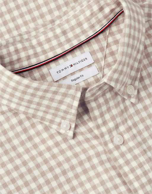 Tommy Hilfiger Regular fit gingham dobby flannel shirt in coastal taupe / check, 6 of 6