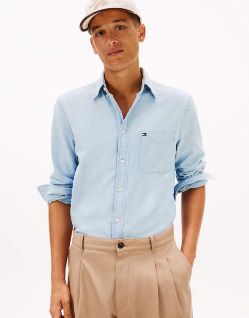 Tommy Hilfiger Regular fit patch pocket chambray shirt in light grey