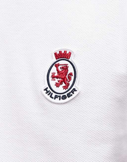 Tommy Hilfiger – Regular-Fit-Polohemd in Weiß mit Fischgrätmuster und Kragen, 5 von 5