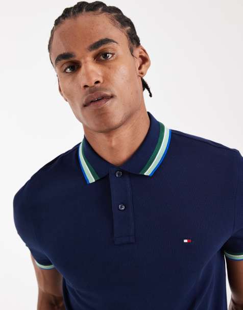 Tommy Hilfiger - Regular-fit poloshirt met contrasterende kraag en manchetten in marineblauw - view 1
