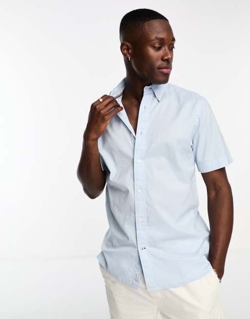 Tommy Hilfiger regular fit poplin short sleeve shirt in blue | ASOS