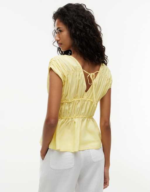 Tommy Hilfiger Regular fit sleeveless smock blouse with linen in citronella, 4 of 6