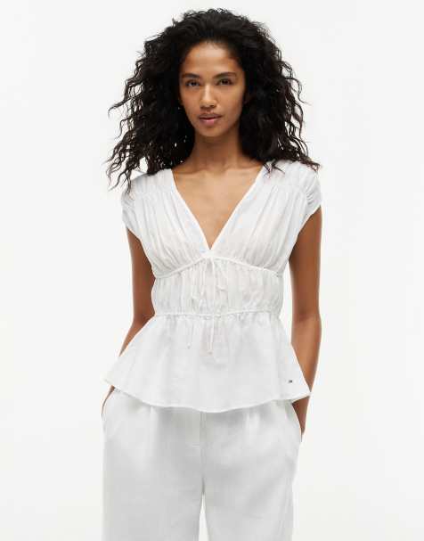 Tommy Hilfiger Regular fit sleeveless smock blouse with linen in ecru - view 1