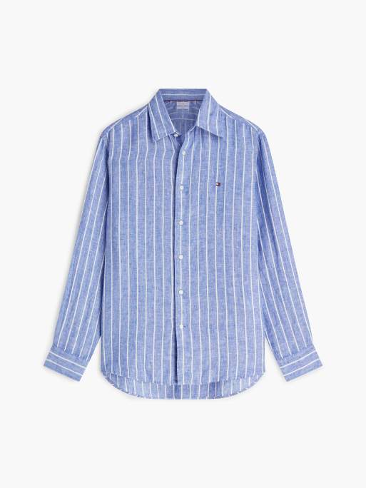 Tommy Hilfiger Regular fit textured stripe pure linen shirt in blue, 5 of 6