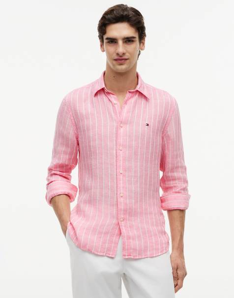 Tommy Hilfiger Regular fit textured stripe pure linen shirt in pink