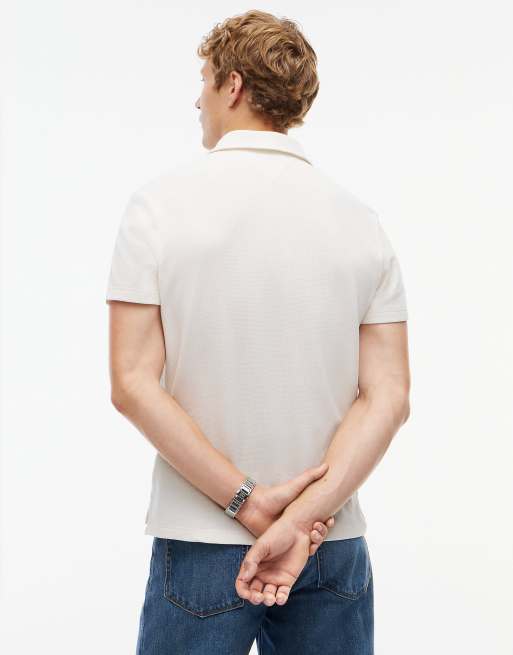 Tommy Hilfiger Regular fit waffle knit polo shirt in ivory petal, 4 of 6