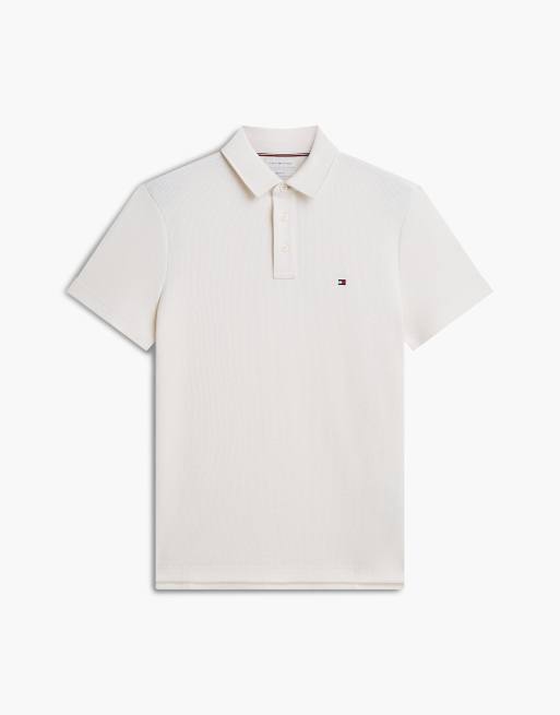 Tommy Hilfiger Regular fit waffle knit polo shirt in ivory petal, 5 of 6