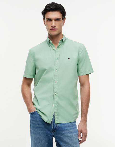 Tommy Hilfiger Regular fit washed poplin short sleeve shirt in light green - view 1