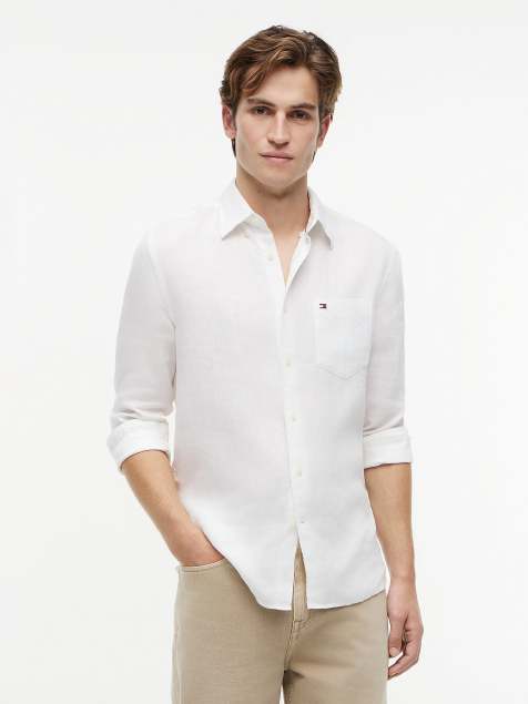 Tommy Hilfiger Regular fit washed pure linen shirt in white - view 1
