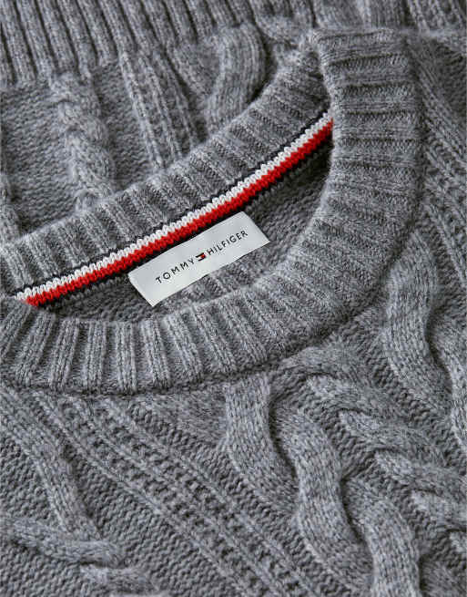 Tommy Hilfiger Relaxed cable knit jumper with silk in medium grey heather, 6 of 6