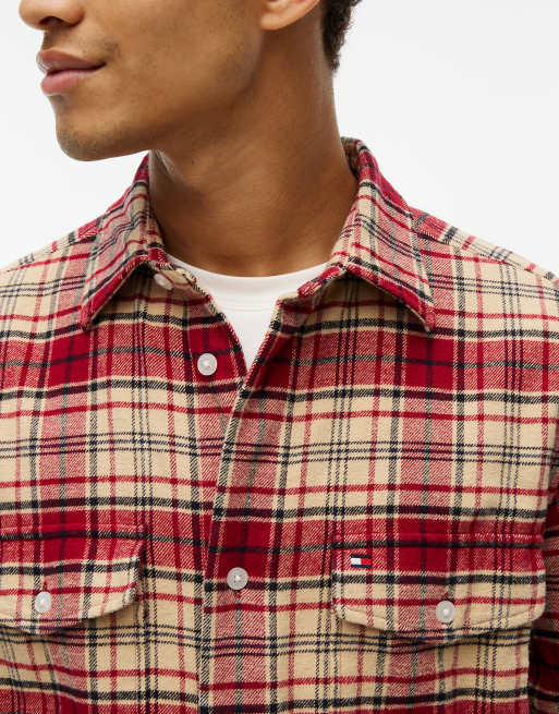 Tommy Hilfiger Relaxed fit check flannel overshirt in medium red / check, 3 of 6
