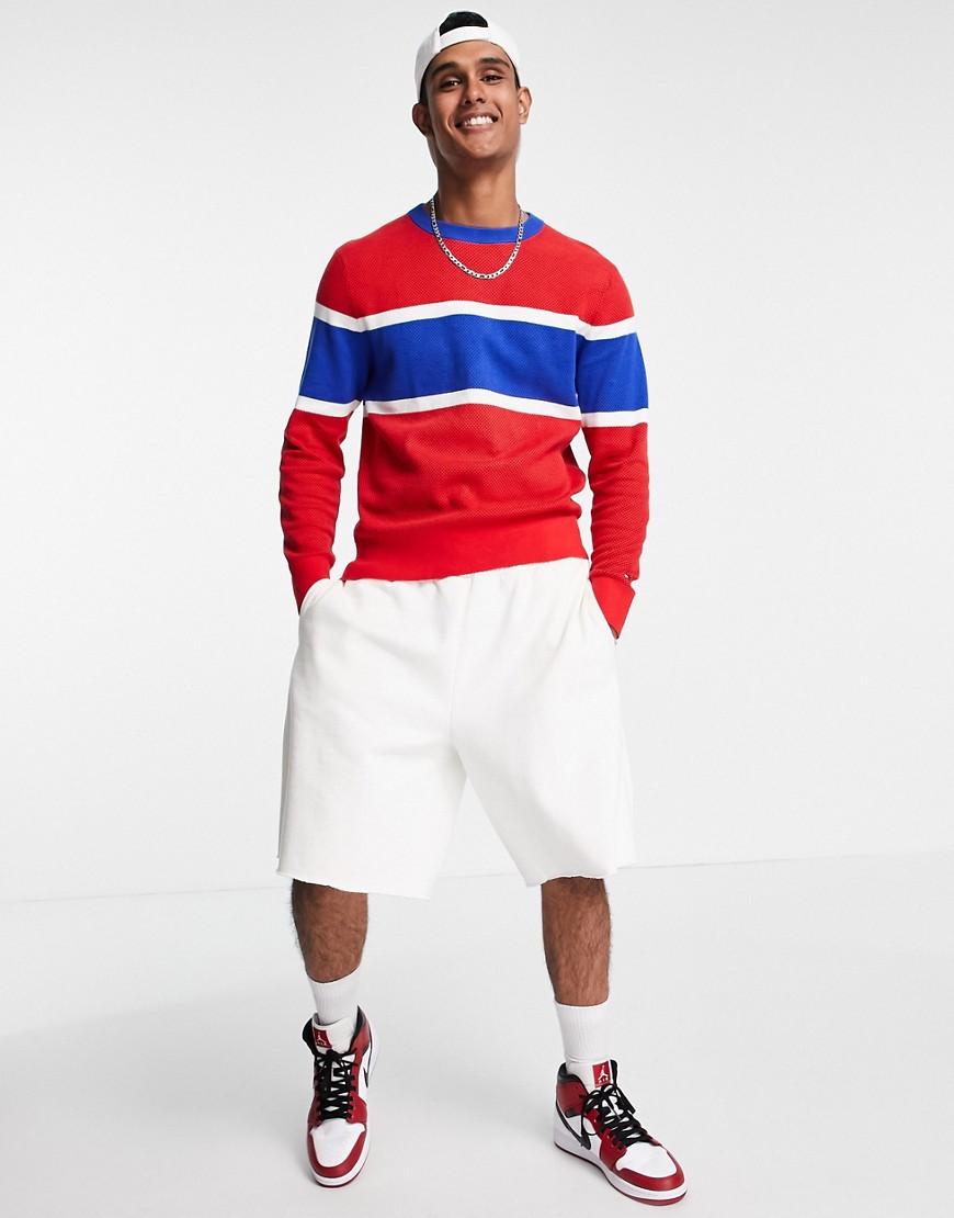 Tommy Hilfiger relaxed fit colorblock mesh crew neck jumper-Red