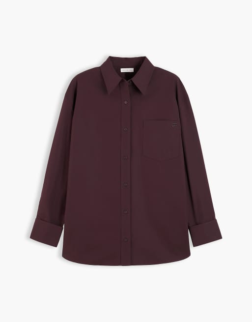 Tommy Hilfiger Relaxed fit double cuff poplin shirt in chocolate, 5 of 6