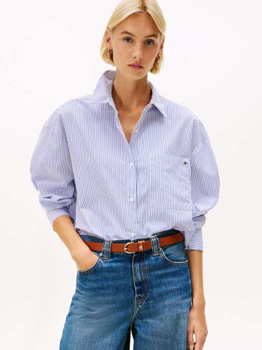 Tommy Hilfiger – Relaxed-Fit-Hemd in Blau mit weiten Ärmeln