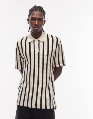 Tommy Hilfiger relaxed fit knit polo shirt in cream & black