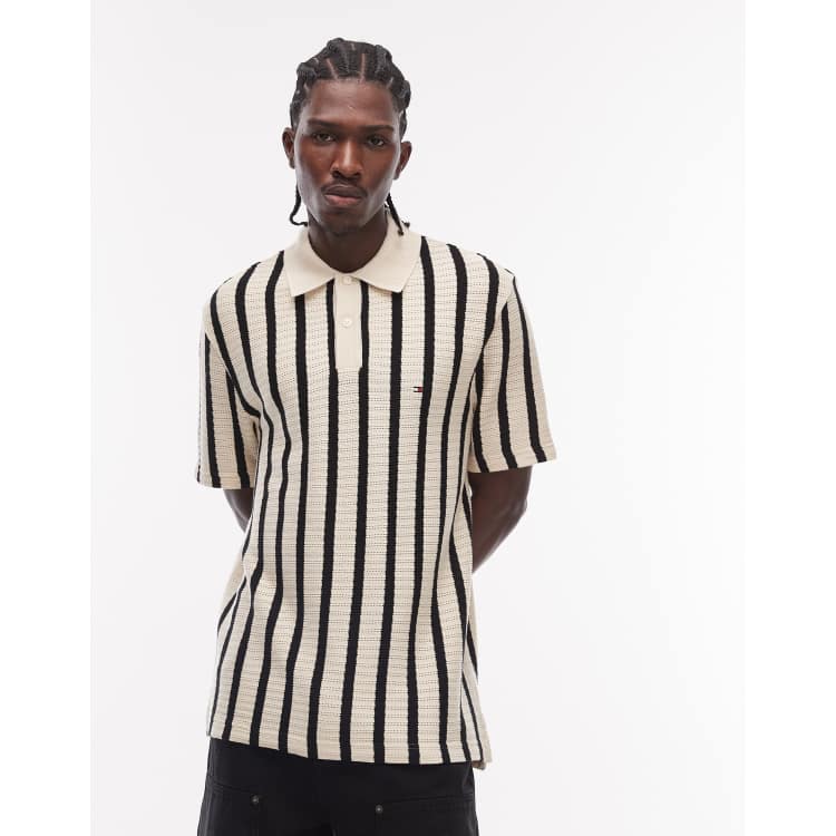 Tommy Hilfiger relaxed fit knit polo shirt in cream & black