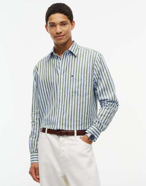 Tommy Hilfiger Relaxed fit linen blend stripe shirt in multi green - view 1