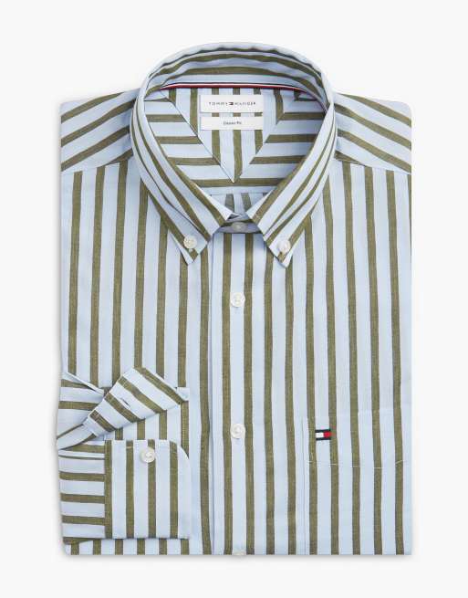 Tommy Hilfiger Relaxed fit linen blend stripe shirt in multi green, 6 of 6