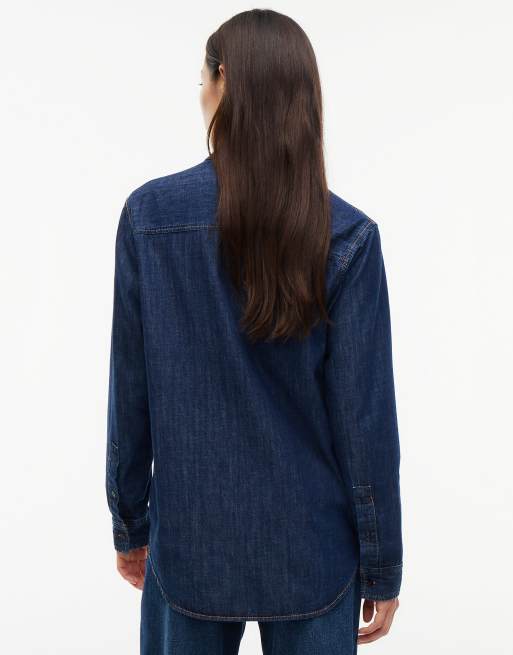 Tommy Hilfiger Relaxed fit logo embroidery denim shirt in dark blue, 5 of 7