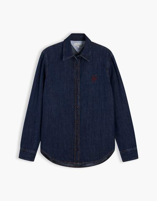 Tommy Hilfiger Relaxed fit logo embroidery denim shirt in dark blue, 6 of 7