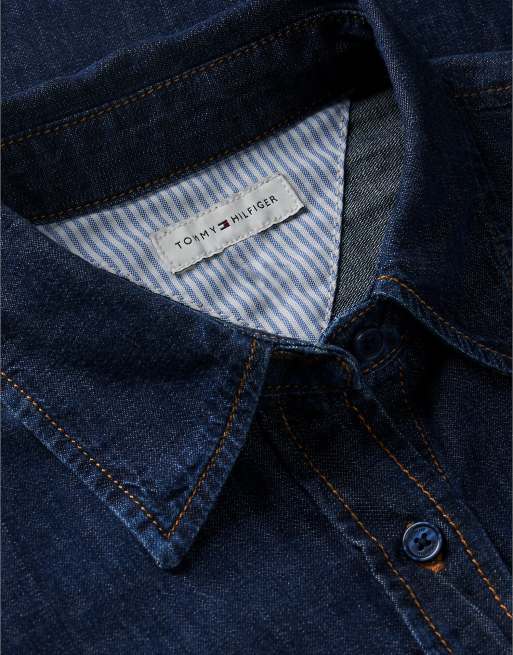 Tommy Hilfiger Relaxed fit logo embroidery denim shirt in dark blue, 7 of 7