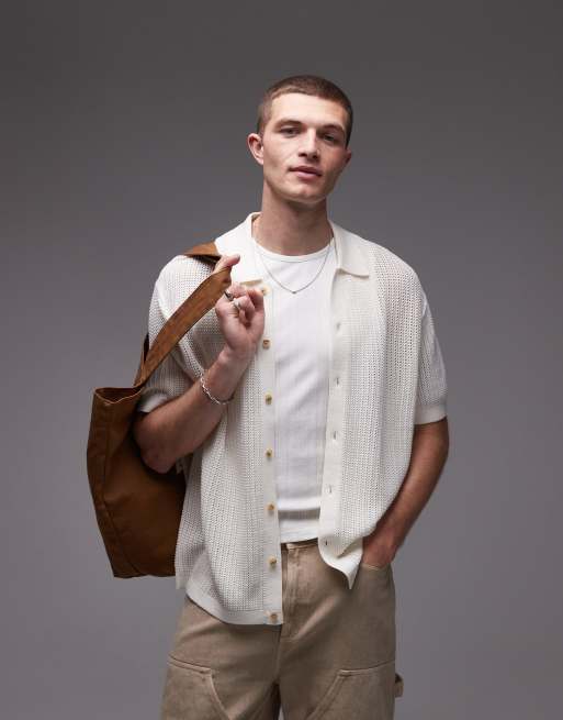 Tommy Hilfiger Relaxed fit open knit short sleeve shirt in black